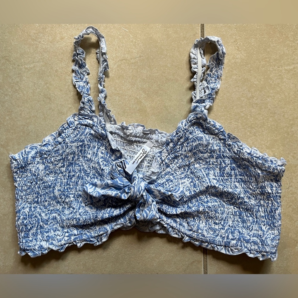 Goa Beachwear by Japna Women’s M Blue/White Knot Front Crop Top
